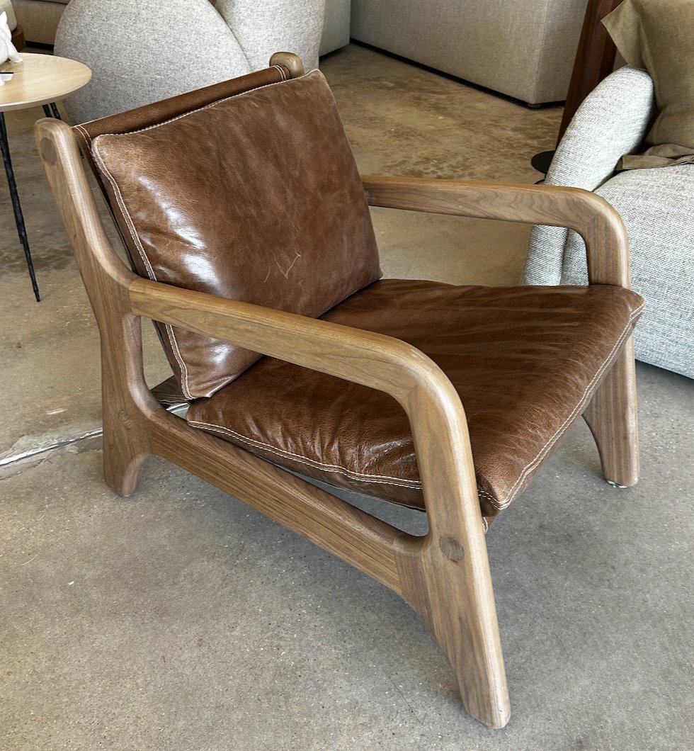 Mid-Century Modern Leather and Wood Armchair